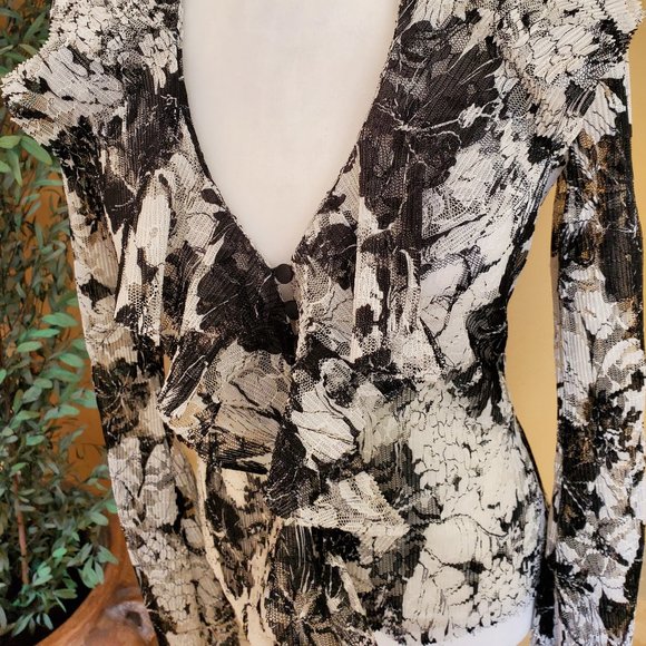 Button Down Black and White Lace Blouse - Picture 4 of 15